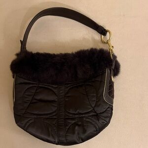 Coach Limited Edition Quilted Hobo Brown Bag w/ Rabbit Fur Trim